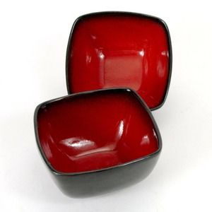 222 Fifth Comino Stoneware Soup Cereal Pasta Bowls Red Black Set 2